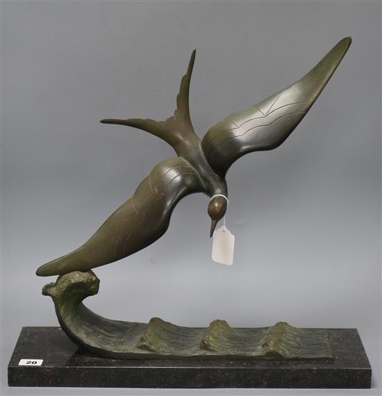 An Art Deco bronze of a sea bird, signed G. Garreau length 50cm